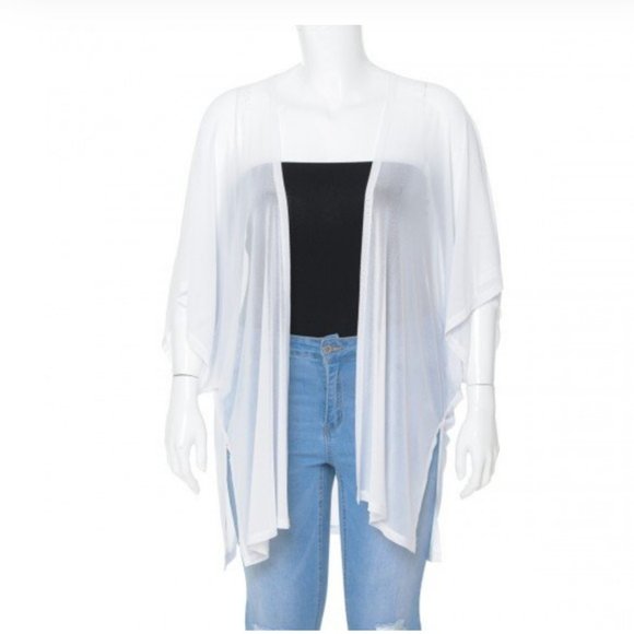 Plus Size White Mesh Elbow Sleeve Kimono Duster - Picture 1 of 1